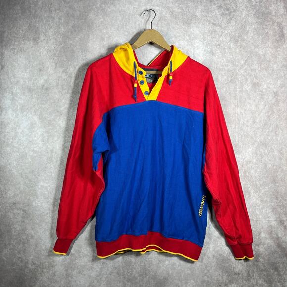 Vintage 90s Starter Hoodie Sweatshirt Mens Medium Red Blue Yellow Tri‎ Color - Picture 1 of 10